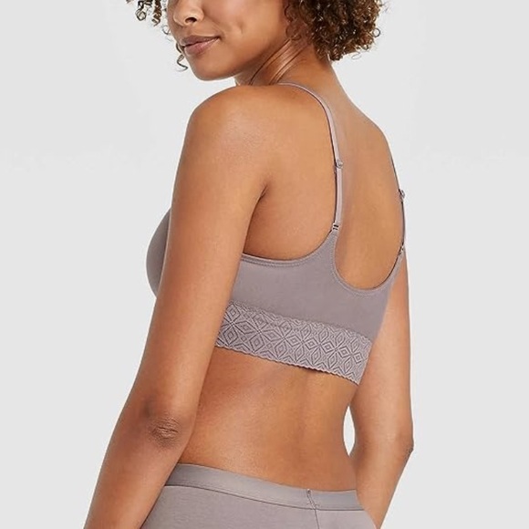 Auden Gray So Soft Bralette Lightly Lined Longline Scoop Lace Trim Women XS New - Picture 2 of 7
